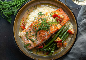 Culinary delights Salmon with Lobster Sauce